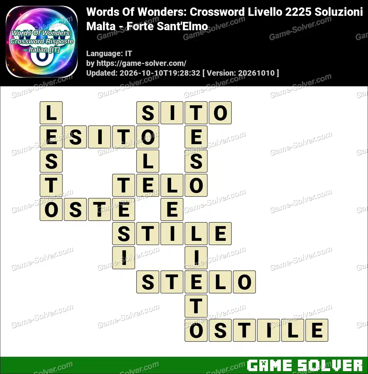 Words Of Wonders: Crossword Livello 2225 Soluzioni – Malta – Forte Sant’Elmo
